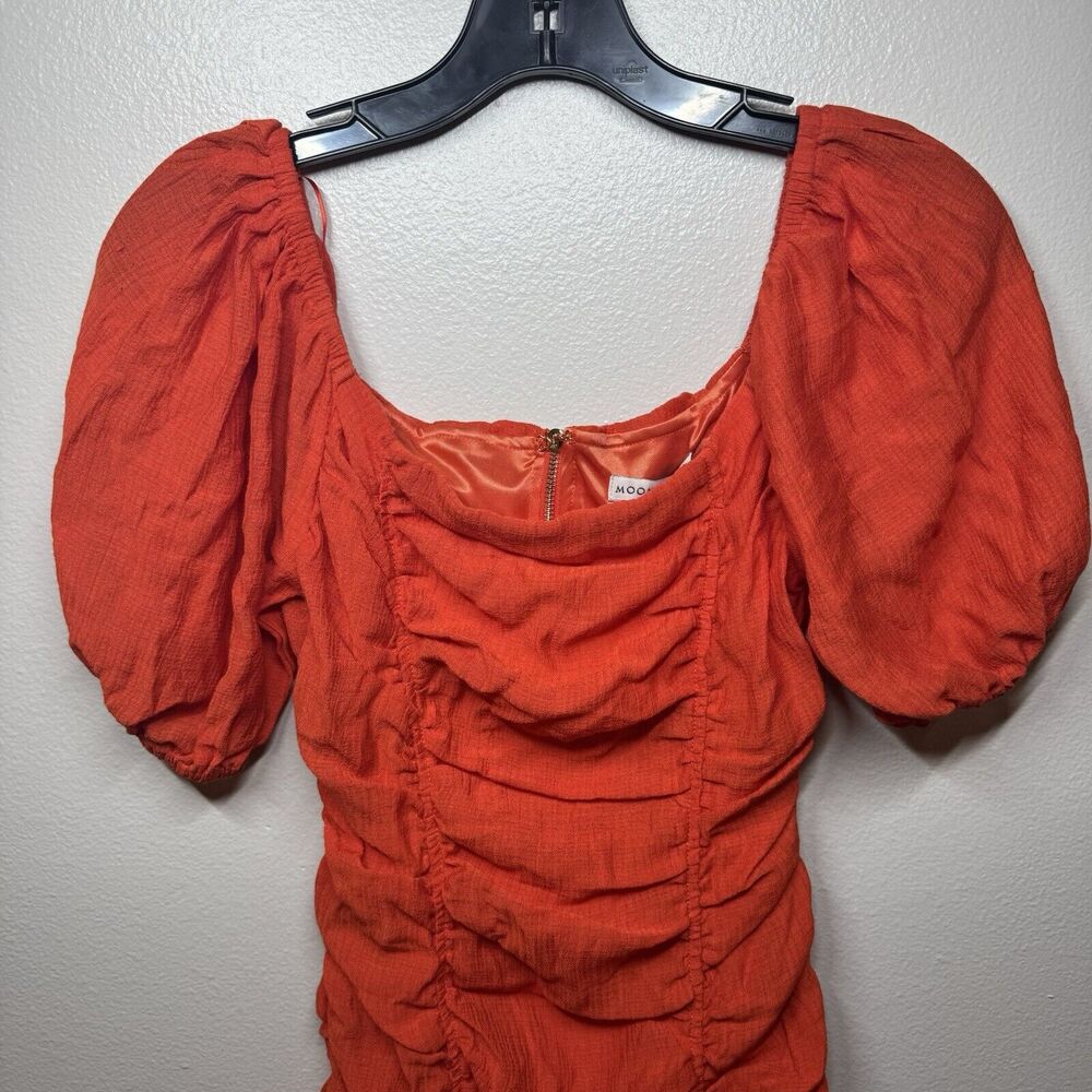Moon River Ruched Puff Shoulder Bodycon Mini Dress in Red/Orange Women’s Size XS - Picture 3 of 8